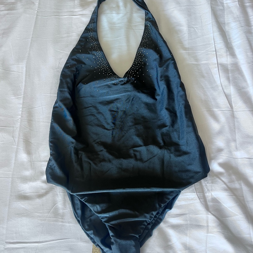Bellissima Elegant Black Halter Swimsuit with Swarovski crystals Sz XL NWT - Picture 2 of 13